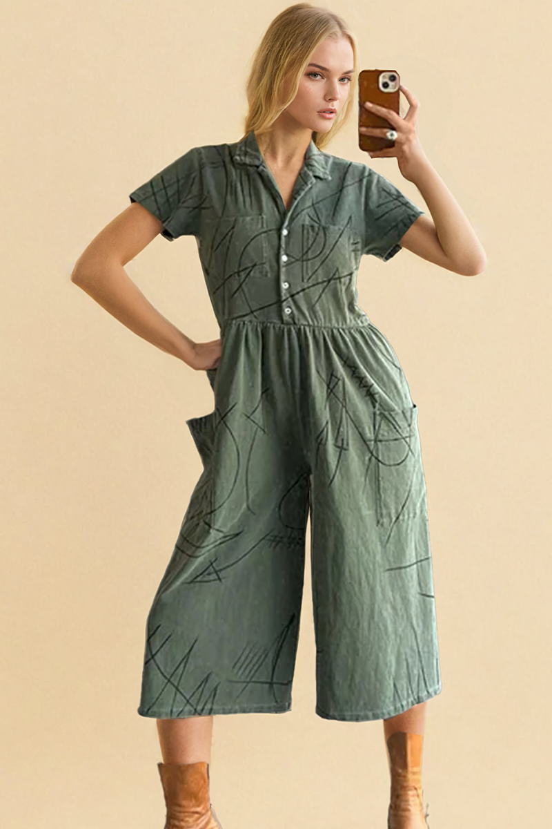 Artisan Hand-Painted Abstract Sage Jumpsuit