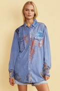 Artisan Hand-Painted Autumn Aurora Denim Shirt