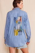 Artisan Hand-Painted Autumn Aurora Denim Shirt