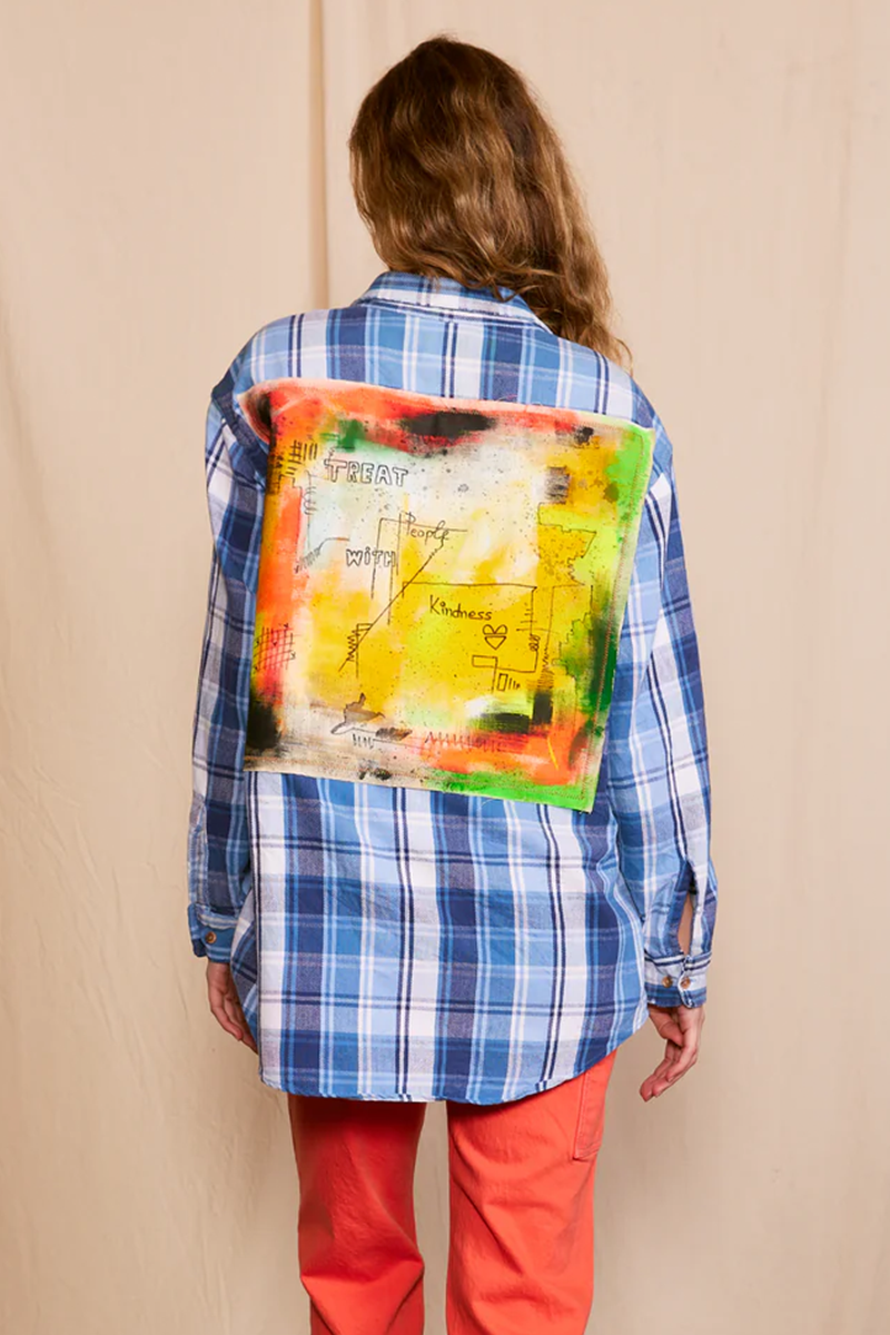 Artisan Hand-Painted Kindness Canvas Plaid Shirt