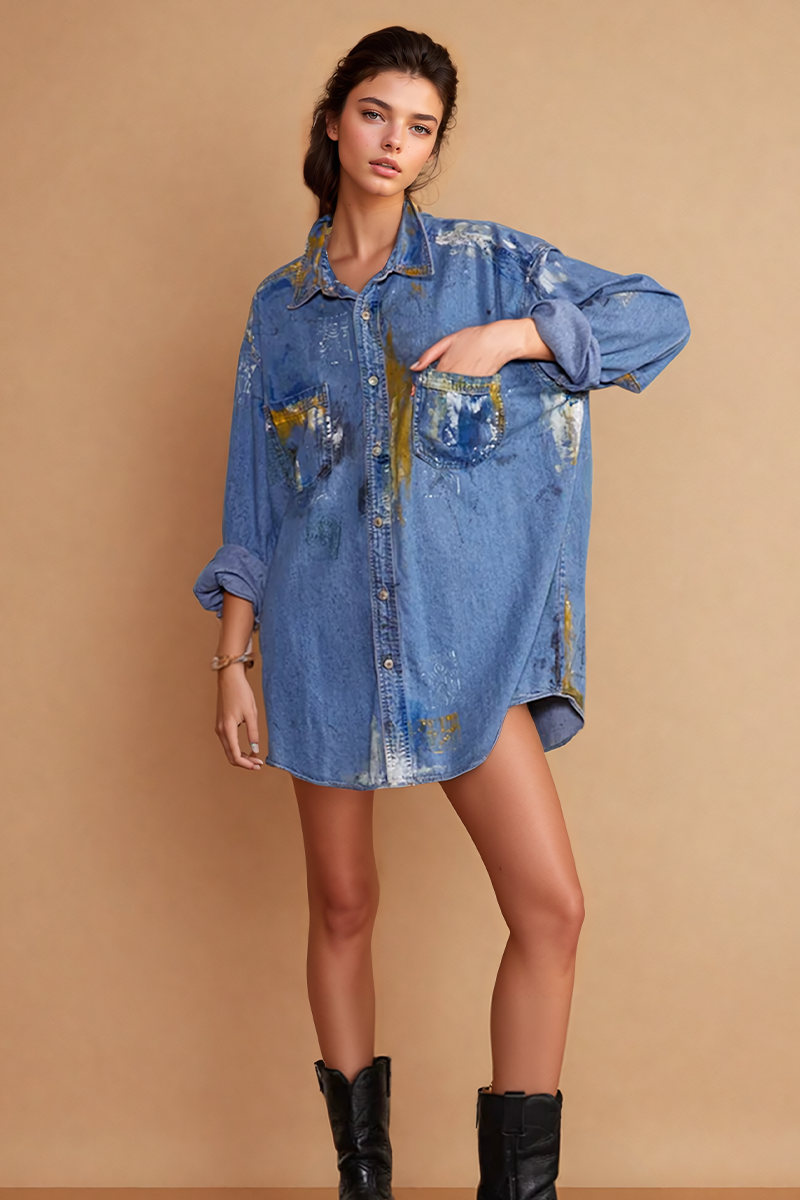 Artisan Hand-Painted Urban Chic Denim Shirt