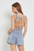 Chloe Ribbon Denim Romper - Life Clothing Co