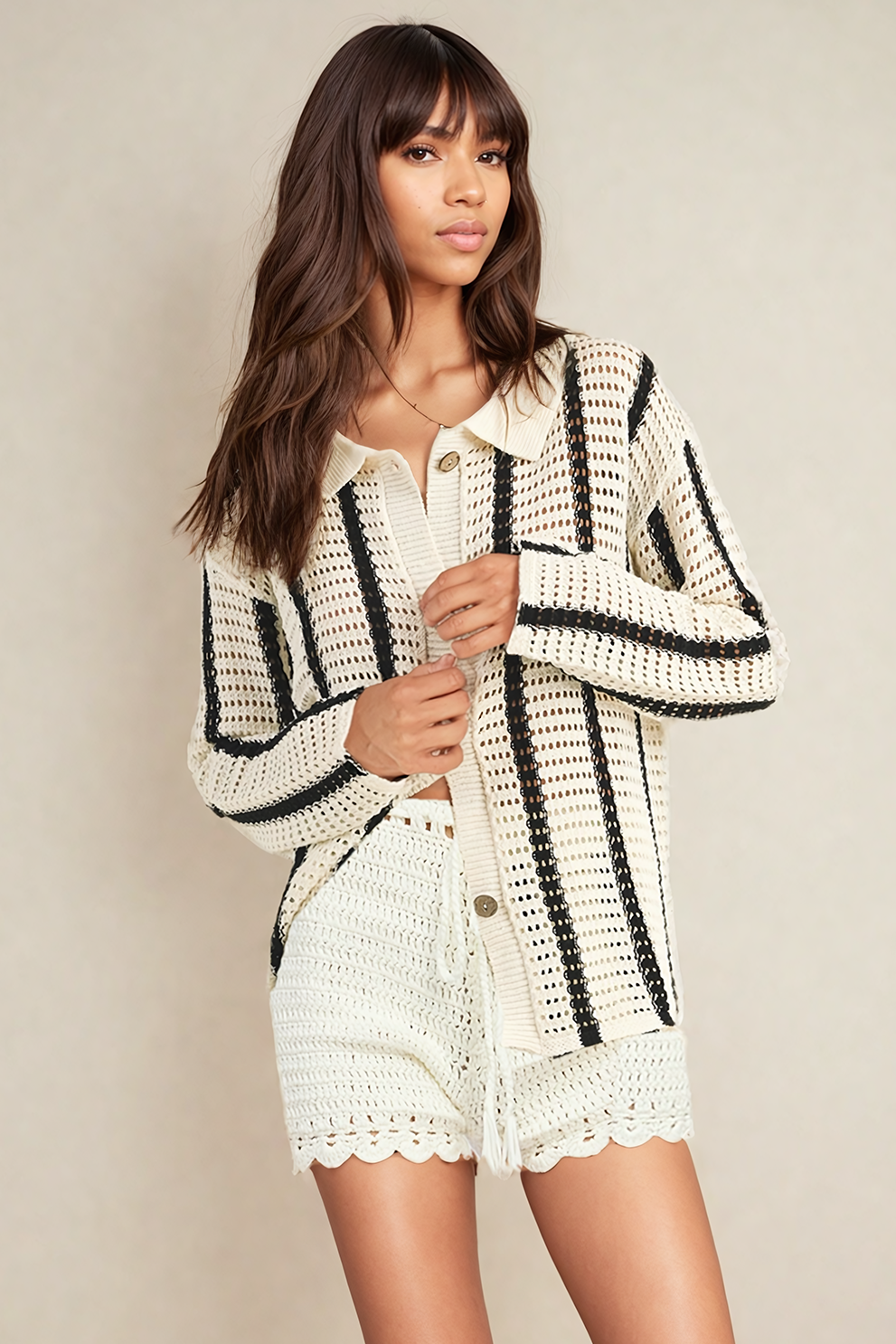 Lev Striped Crochet Button