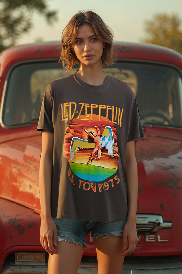 Led Zeppelin 'U.S Tour 1975' Sunkissed Gray Tee